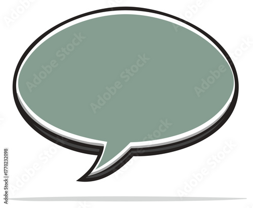 Isolated speech bubble graphic with gray fill and outlined in white and black for message box and dialog
