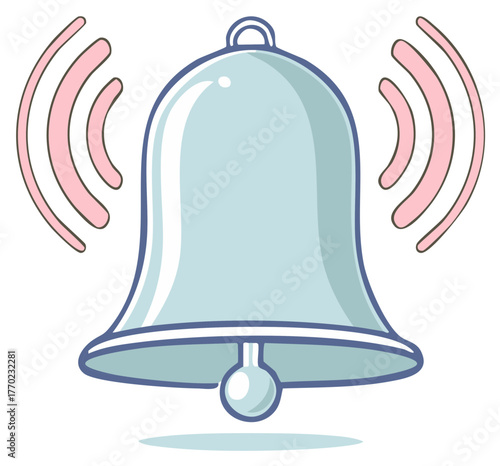 Ringing Bell Cartoon with Sound Waves Illustration for Notification Alert or Reminder Icon