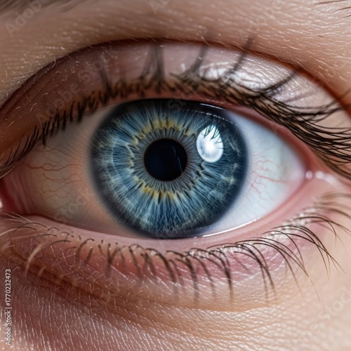  A close up of a person's blue eye