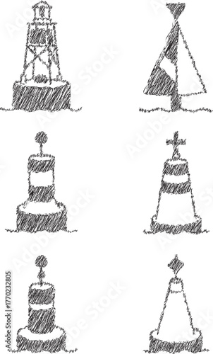 Vintage lighthouse stamp icons in rows