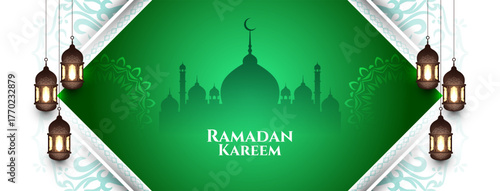 Ramadan Kareem islamic festival greeting banner with mosque