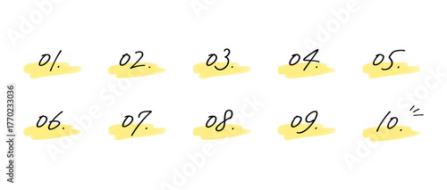 手書きの数字あしらいセット　水彩風塗り(グローバルカラーで色変更可能)