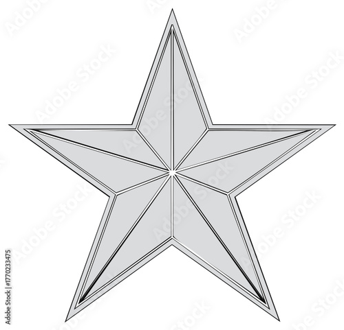 Geometric Five-Pointed Star, Vector Illustration with Gray Fill and Double Outline