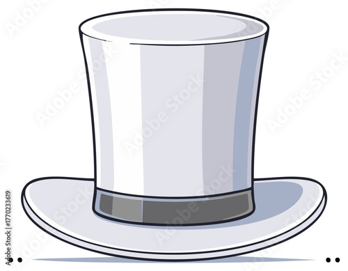 Elegant cartoon top hat design in shades of gray with a dark band. Isolated and illustrated fashion.