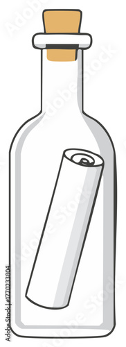 Vector illustration of a classic message in a bottle with a rolled scroll and cork stopper