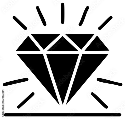 Shining diamond icon simple black vector graphic for luxury and value