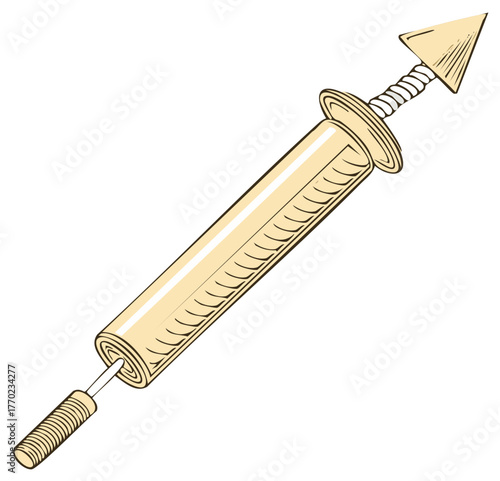 Antique Enema Syringe with Arrow Handle - Historical Medical Device Vector Illustration
