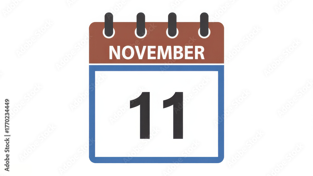 Fototapeta premium November 11 calendar isolated on white background