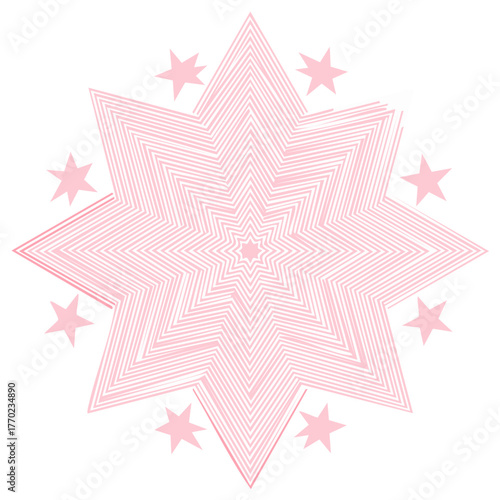 Eight Pointed Star in Pink with Lines and Additional Star Shapes Pattern