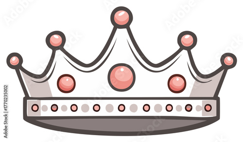 Elegant cartoon royal crown with pink jewels illustration for a princess or queen