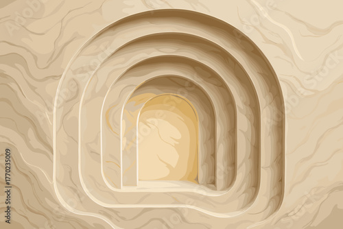 Illustration waves luminous across layered arches vector scene marble background forming arch