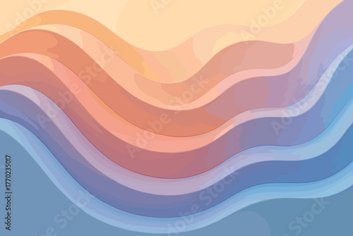 Bending scene illustration molded vector harmonious under illumination clay layered surfaces waves