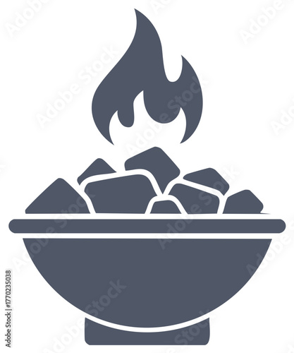 Simplified Charcoal Grill Symbol with Flame Icon Heat and Burn Elements in Vector Graphic
