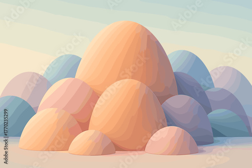 Under hills clay vector landscape serene molded pastel soft illustration featuring modern