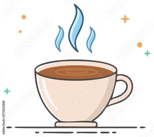 Hot coffee cup with rising steam and cozy drink minimal flat design vector art