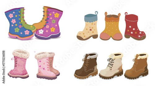 Cute little felt boots vector illustration