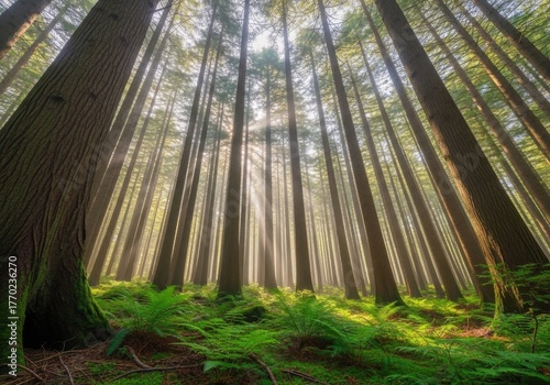 A forest filled with lots of tall trees and ferns