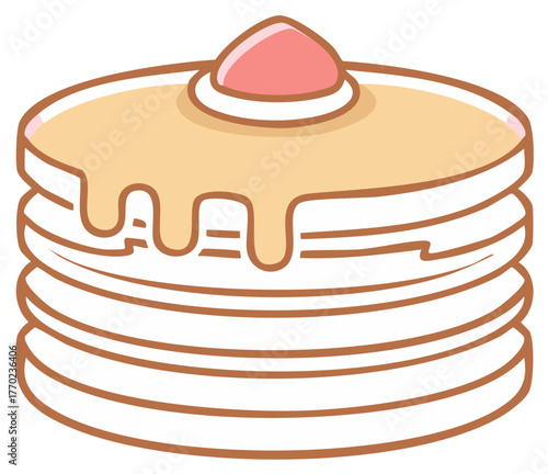 Stack of pancakes with syrup and topping, a vector illustration