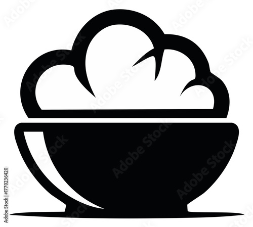 Simple black silhouette icon of a bowl of steamed rice for food and cuisine concepts