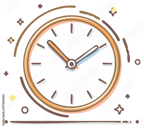 Whimsical Clock Face with Stylized Hour and Minute Hands Amidst Sparkles