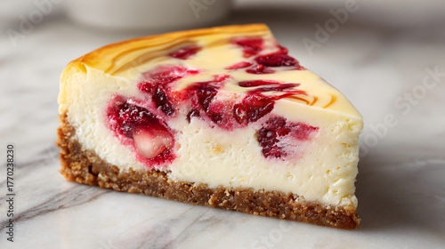 Wallpaper Mural A cranberry cheesecake slice on marble surface, elegant soft light Torontodigital.ca