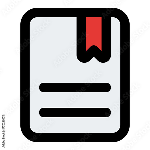 Document Bookmark Filled Line Icon Vector, Bold Outline Document and File Symbol for Office and Folder Management Concept