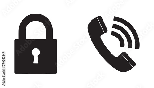 Lock and phone icons in black, representing security and communication