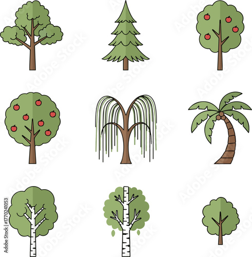  deferent Tree simple vector icon illustration material vector art with white background..