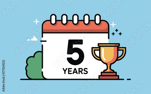 Celebrating 5 years of achievement with a trophy and calendar milestone