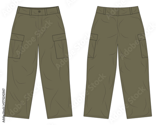 Army green cargo pants template front and back view