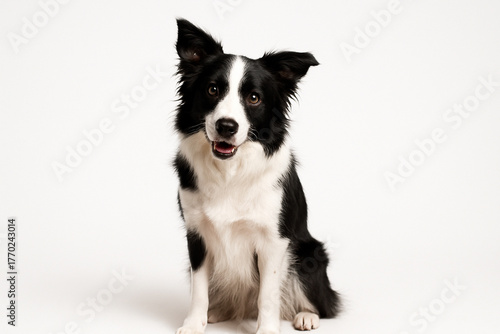 Border Collie sitting upright on white background