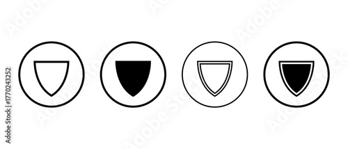 Security shield icon in circular outline. Safety and protection symbol
