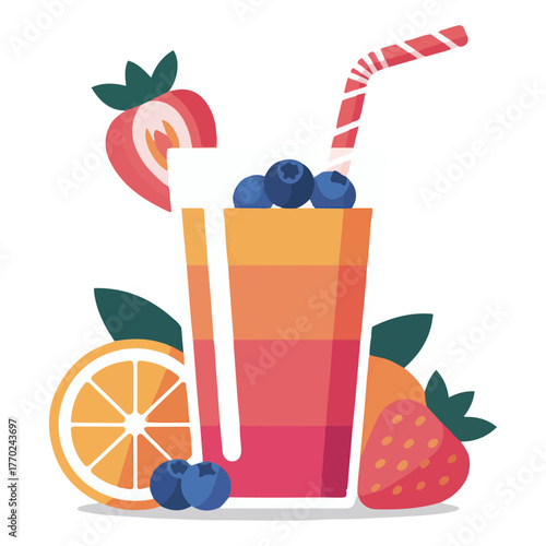 Fresh fruit smoothie with strawberry and orange vector illustration A healthy summer drink for a detox menu design
