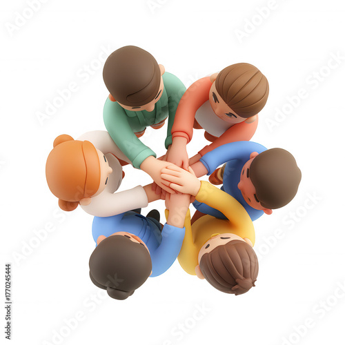 3d icon Group of diverse person stacking hand showing team spirit, teamwork, trust, and background support transparent