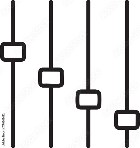Simple illustration of four vertical sliders with rectangular handles