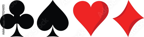 Four Playing Card Suits: Clubs Spades Hearts Diamonds playing cards