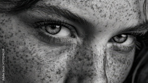 Wallpaper Mural Close-up grayscale portrait of a woman's eyes and freckled skin. Torontodigital.ca