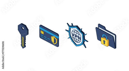 Digital Security and Privacy Isometric Icons