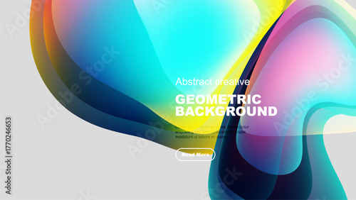 Vibrant fluid shapes overlap, creating dynamic geometric background. Colors blend, offering modern aesthetic.