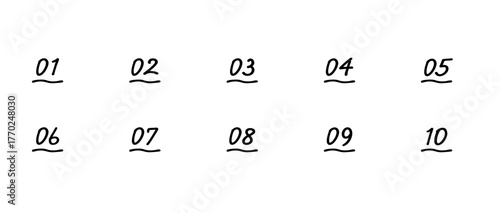 シンプルな手書きの数字セット　塗りなし