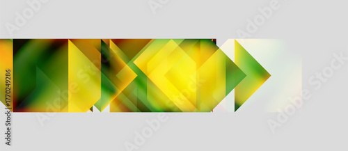 Abstract geometric composition. Overlapping triangles create dynamic visual flow, utilizing yellow, green hues. Minimalist design.