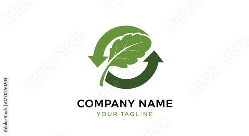 Green Leaf Recycle Logo with Circular Arrows Representing Sustainability and Nature.