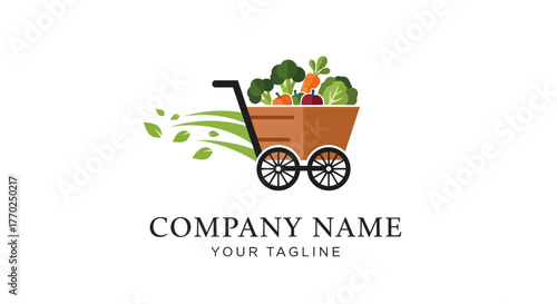 Fresh vegetable delivery service logo with a moving cart.