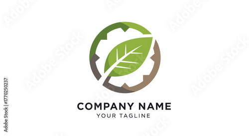Eco-Friendly Industrial Logo with Leaf and Gear Symbolizing Sustainable Technology.