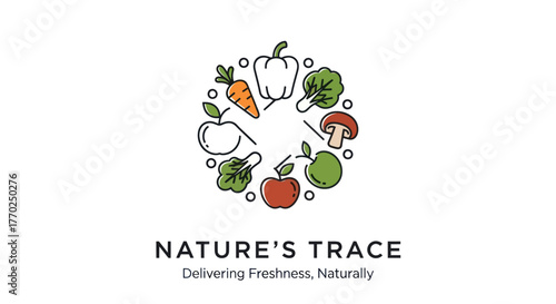 Natures Trace Logo with Fresh Fruits and Vegetables.