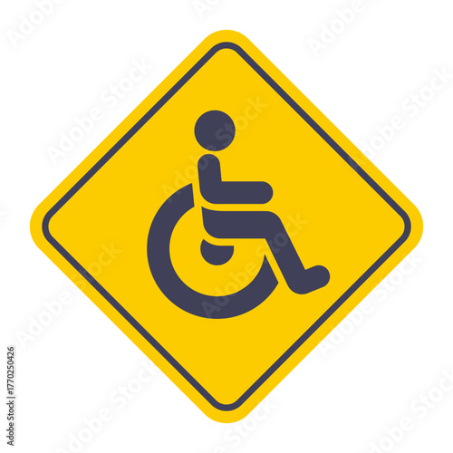Wheelchair icon on a yellow background. Flat illustration.