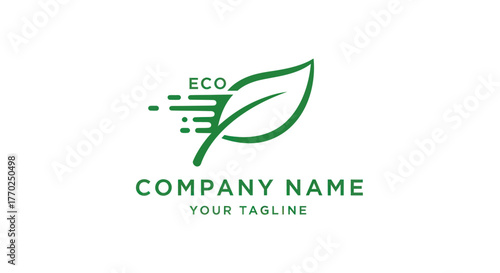 Eco-friendly leaf logo with speed lines representing fast and sustainable delivery.