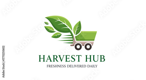 Harvest Hub logo with shopping cart and green leaves representing freshness and delivery.