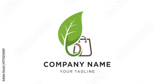 Eco friendly shopping bag with a green leaf logo for sustainable business.