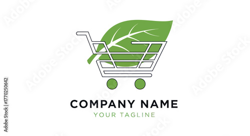 Eco Friendly Shopping Cart with Green Leaf Logo Design.